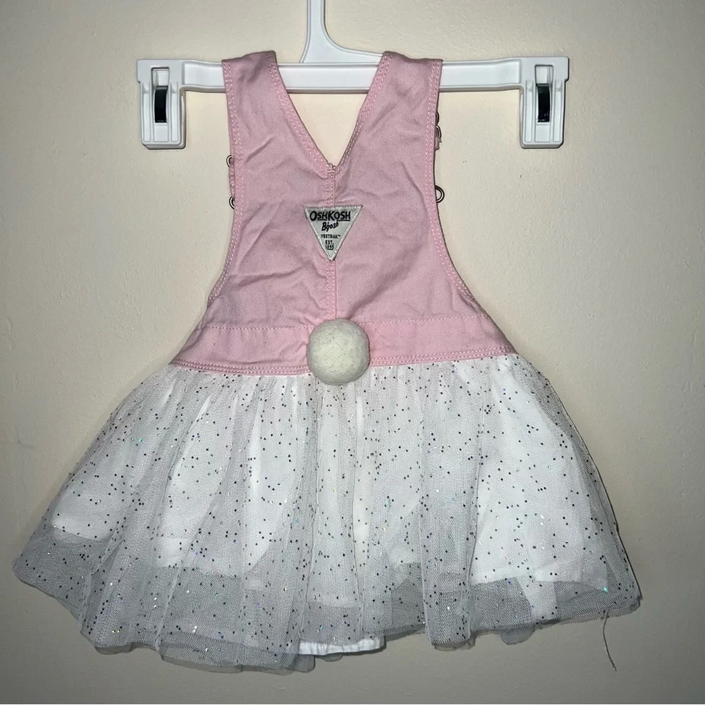 Oshkosh B'Gosh Bunny Rabbit Tulle Overall Dress Pink White Sparkle Size 18 mos.